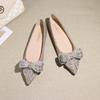 Modne Kryształowe Płaskie Baleriny z Kokardą Kobieta Różowe/Srebrne Buty Ślubne dla Druhny Damskie Baleriny Cheongsam Brokatowe Szpiczaste Czółenka Damskie