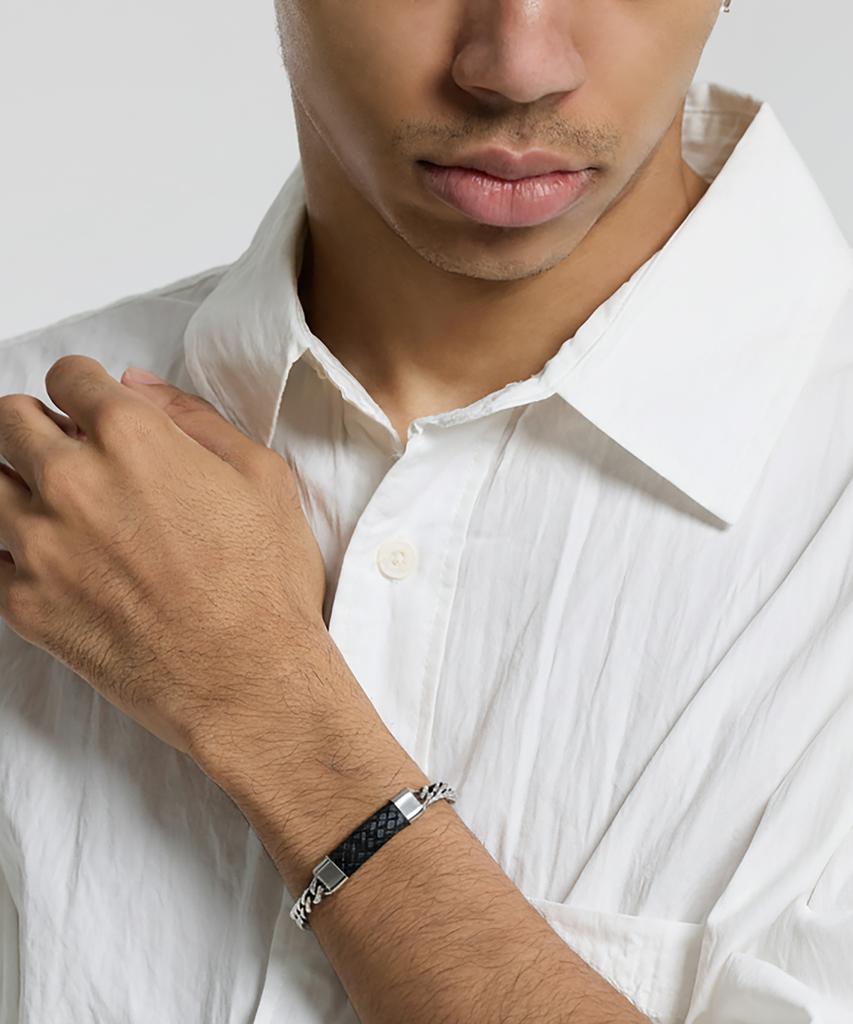 Cream Soda Lab Leather-Pointed Silver Chain Bracelet