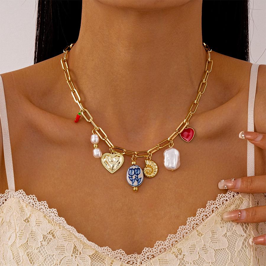 Francuski retro chili miłość muszla imitacja perły naszyjnik akcesoria do projektowania