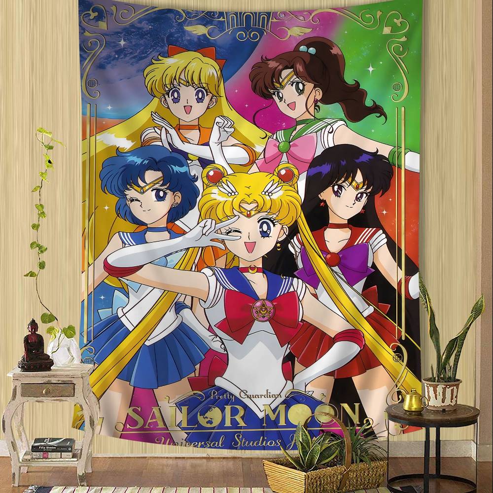 Anime SSailor Lovely MMoon Tapestry Art Printing Japanese Wall Tapestry Anime Wall Hanging Home Decor