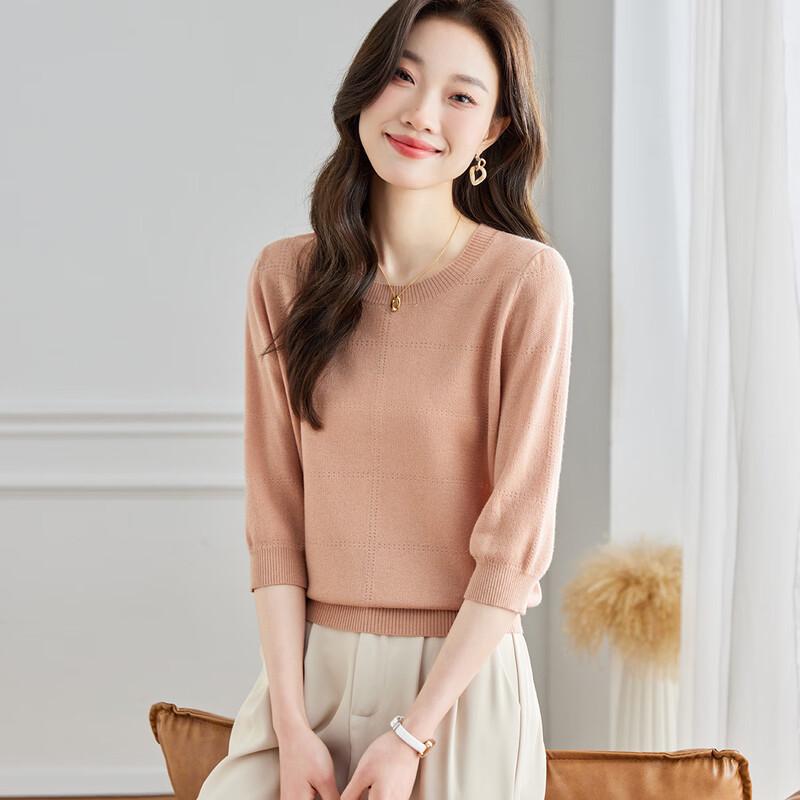 Srcr Women's Lightweight 3/4 Sleeve Wool Blend Knit Top