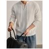 Men V Neck Drawstring Solid Long Sleeve Casual Knit Sweater