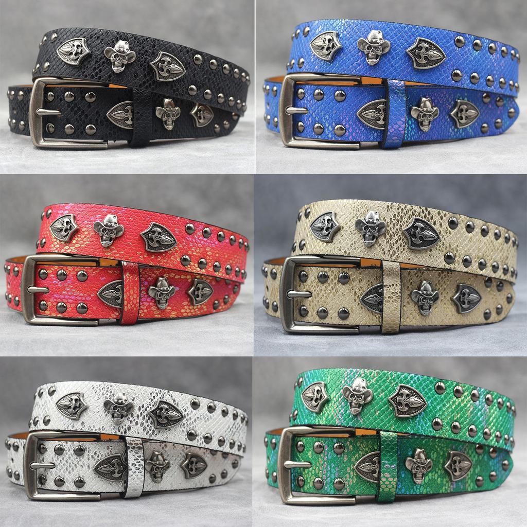 7-color Skull Shield Rivet Belt Punk Men's Belt Women's Snake Pattern Versatile Decorative Belt