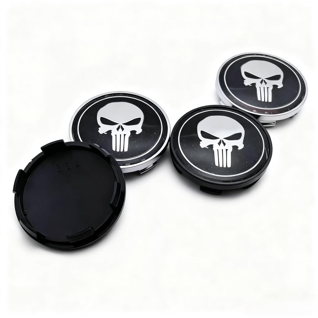 4pcs Skull Logo Emblem Car Wheel Center Caps 65MM Clips 59MM Rim Hubcaps Cover Skulls Badge Wheels Hub Dust Cap Car Accessories