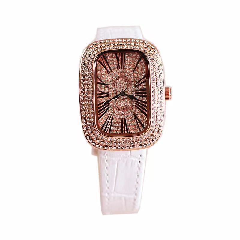 Ladies Full Diamond Fashion Retro Light Luxury Exquisite Versatile Leather Quartz Watch