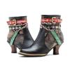 Johnature Echtes Leder frauen Kurze Stiefel Retro Woven Gürtel Schnalle Mode Dame High-heeled Schuhe