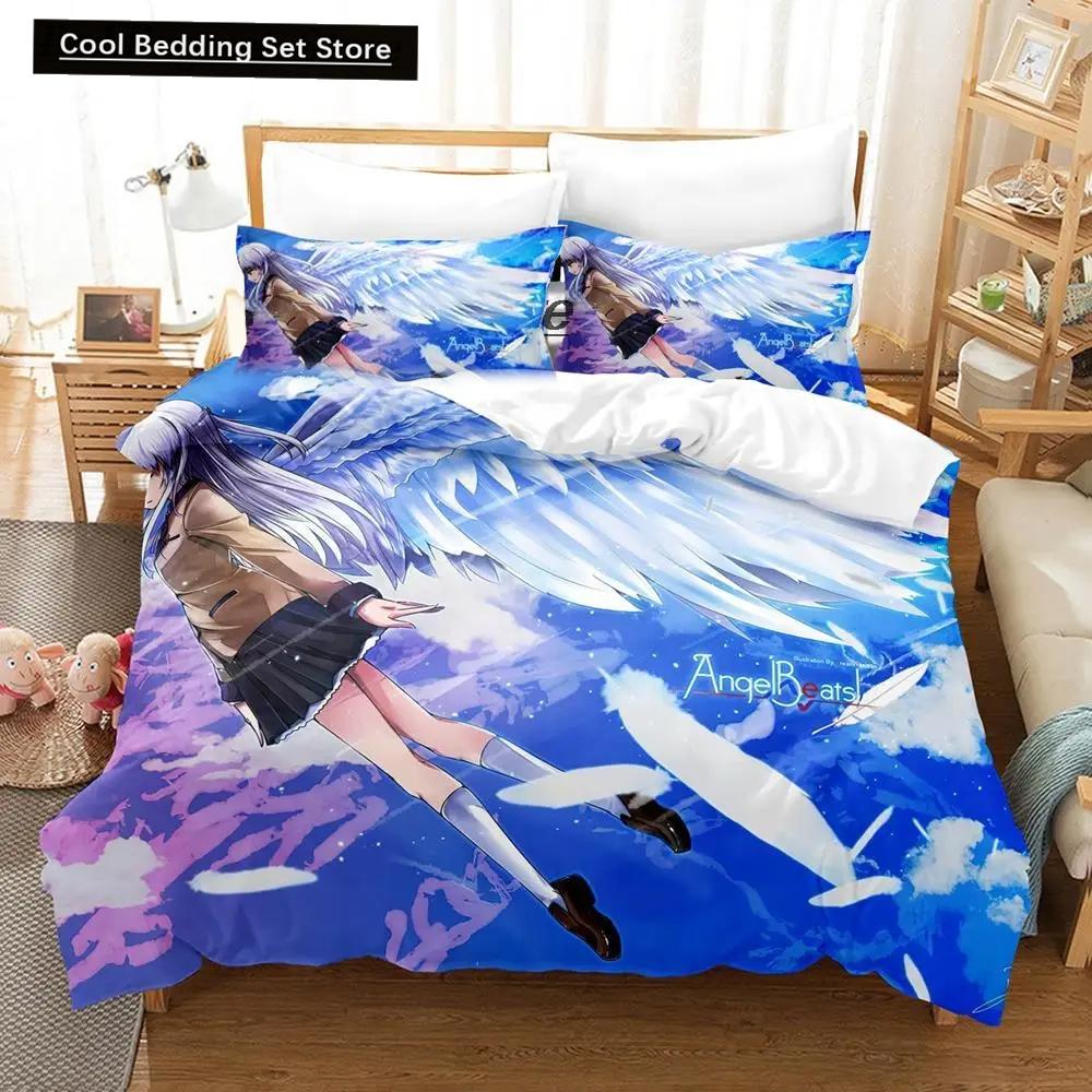 3D-Druck Anime Angel Beats Bettwäsche-Set Bettbezug Bettset Bettbezug Kissenbezug Bettdecke King Queen Size Jungen Erwachsene Bettwäsche