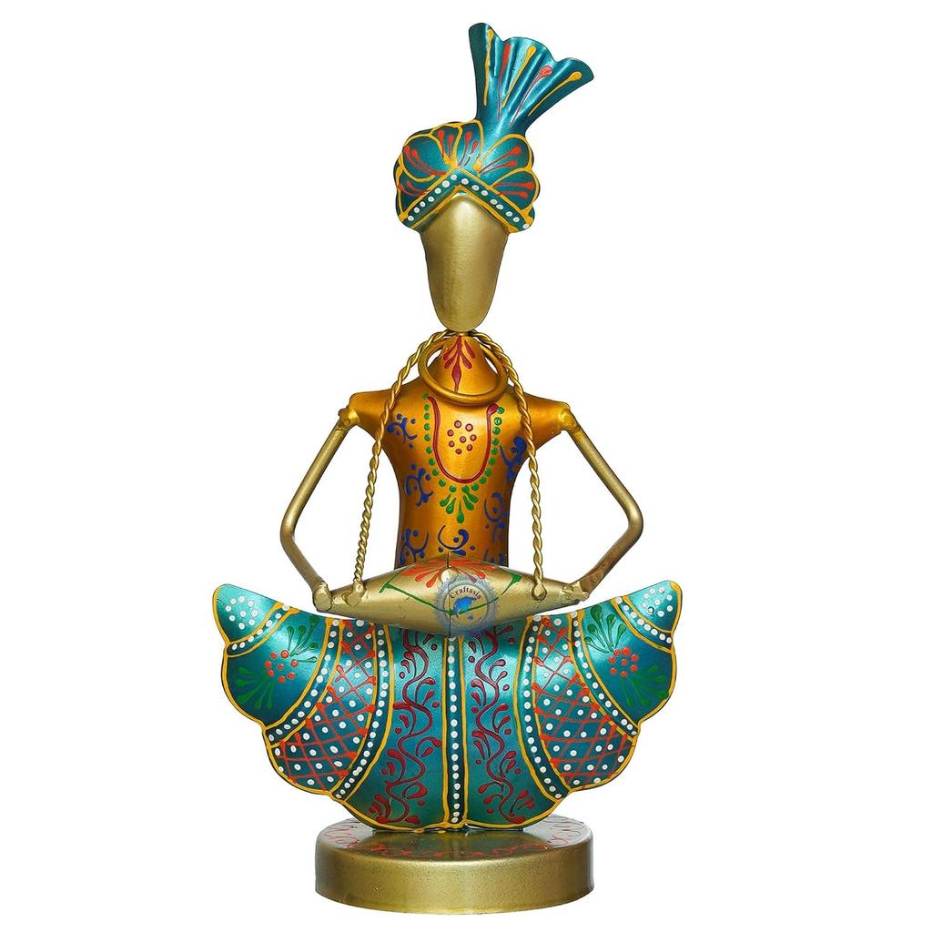 Metal Rajasthani Musicians Showpiece, 3 Male Musicians Items - Multicolor