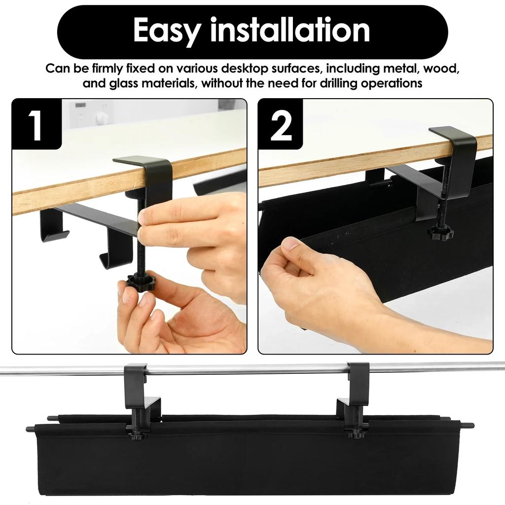 Under Desk Cable Management Tray No Drill Under Desk Cable Organizer with 2 Hook Woven Fabric Storage Rack for Home Office Study