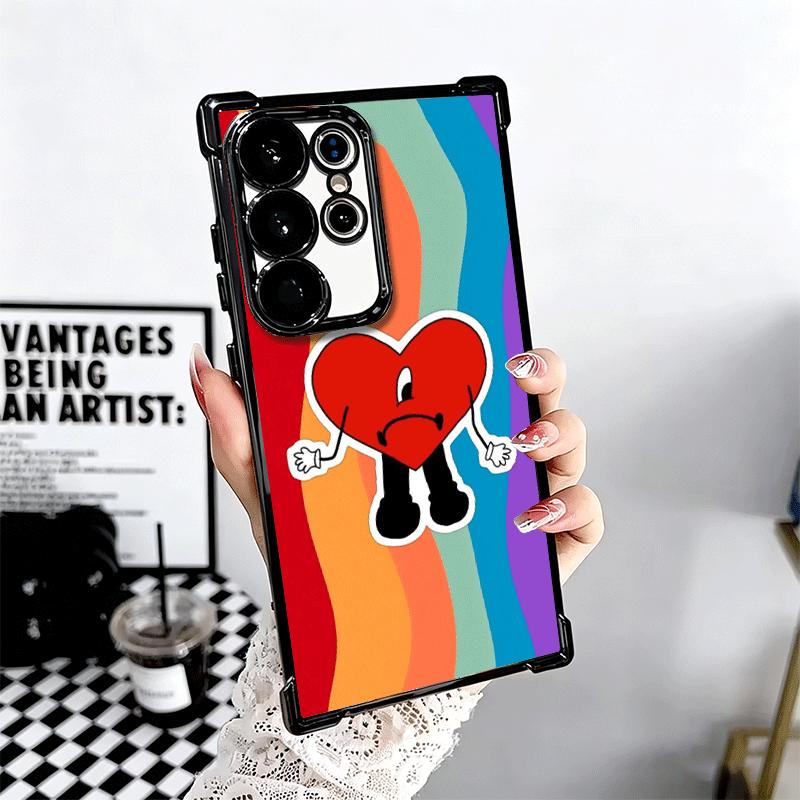 Bad Bunny Heart Plating Phone Case For Samsung Galaxy S24 S25 FE S26 Edge S23 Ultra S22 S21 Plus S20 Anti-Fall Airabag Cover