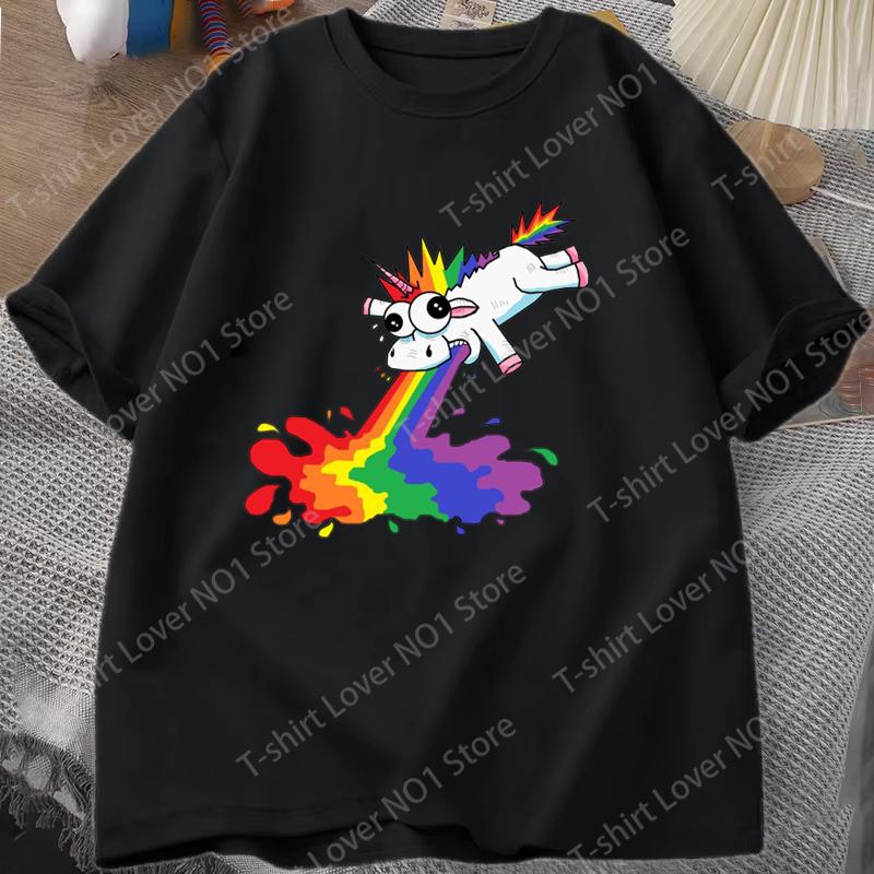 Cartoon Rainbow Unicorn Printed Tshirts Retro Style Women Unisex Shirt Tee Unicorn Graphic T Shirt Casual Top Cool Summer T Shirts