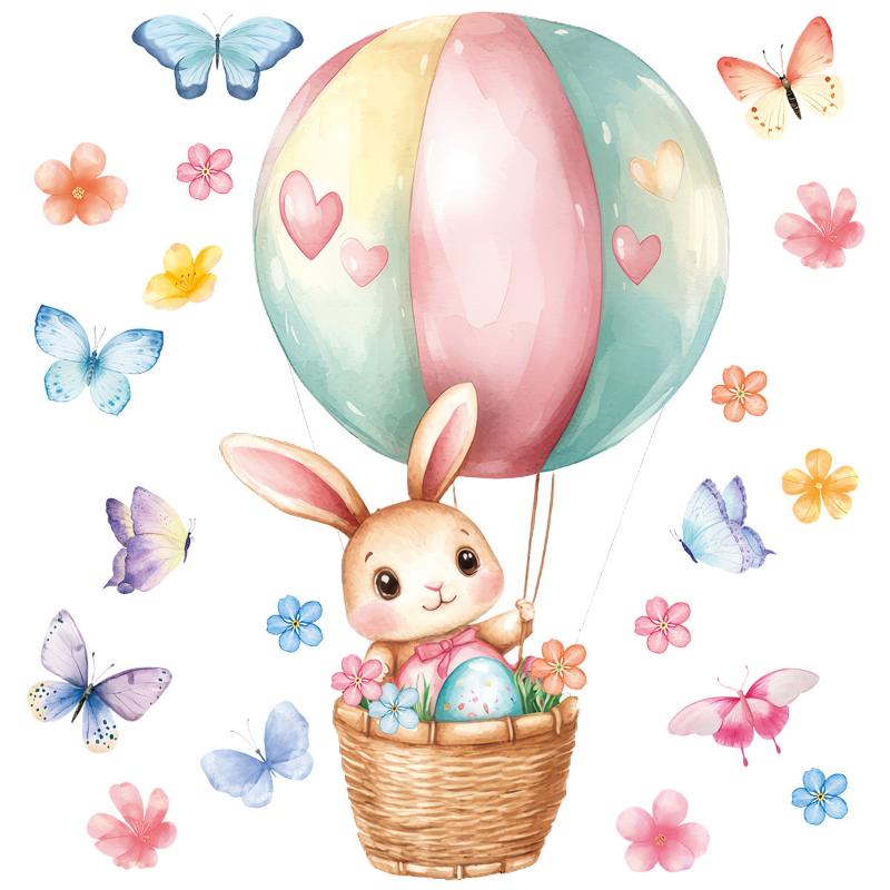 1 Sheet Cute Rabbit Colorful Egg Stickers Easter Electrostatic Patch Glass Window Decals Children'S Room Decoration