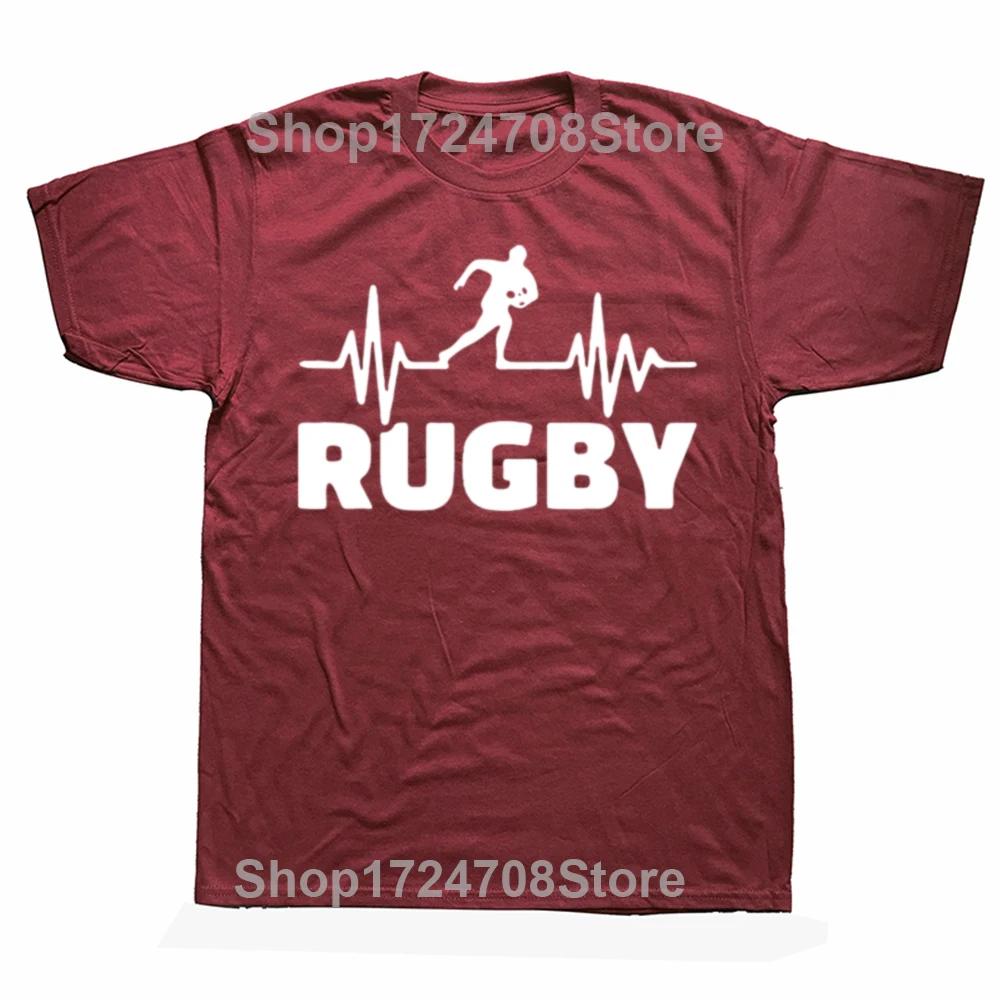 Funny Rugby Heartbeat Graphic Print Tops Men Casual Oversized Tshirt Summer Hip Hop Fashion Short Sleeve Crewneck T Shirts