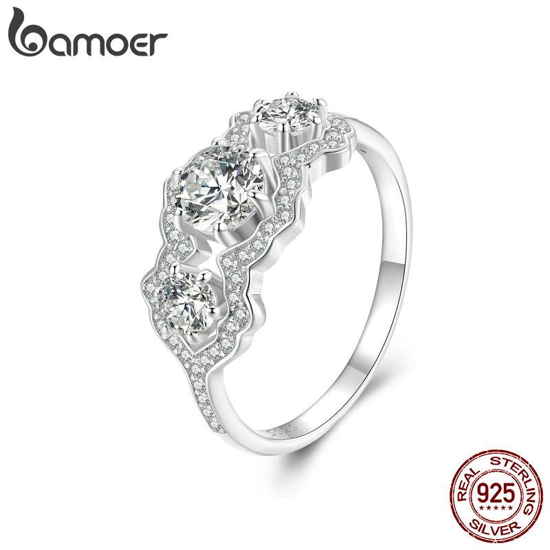

BAMOER Стерлинговое Серебро 925 пробы, сверкающее кольцо со звездами, обручальное кольцо, обещание вечности для женщин, ювелирные изделия 1.9mm