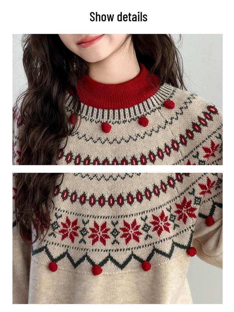 Girls' 2025 Autumn/Winter Stylish Thick Knit Sweater - Warm Fashionable Top for Big Kids