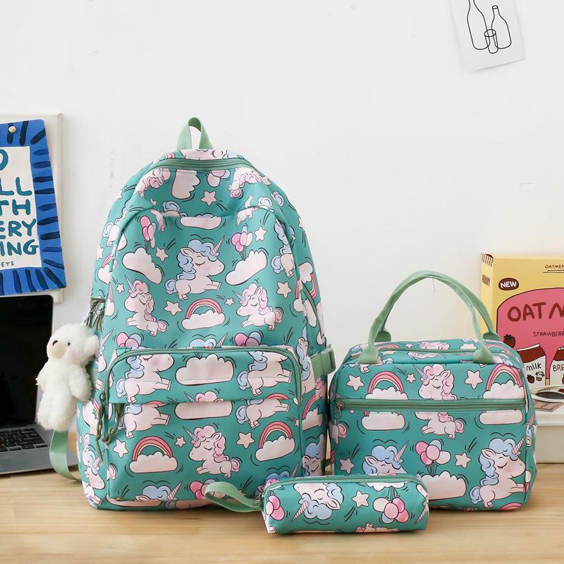School bag new fashion nylon school bag for primary and secondary school students to reduce the burden, large capacity three-piece set