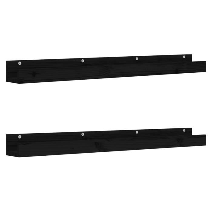 823598 vidaXL Étagères murales 2 pcs Noir 110x12x9 cm Bois de pin massif