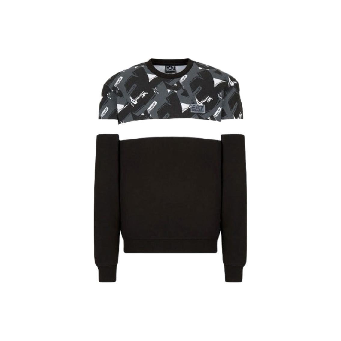 Emporio Armani FW21 Logo Print Kleurblok Lange Mouwen Pullover Sweatshirt Heren sweatshirt Zwart 6KPM81-PJ07Z-1200 L