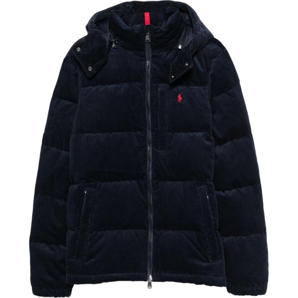 Polo Ralph Lauren FW24 Two-Way Zipper Quilted Drawstring Detachable Hooded Long Sleeve Down Jacket Men Jacket Navy-Blue 710938526-001