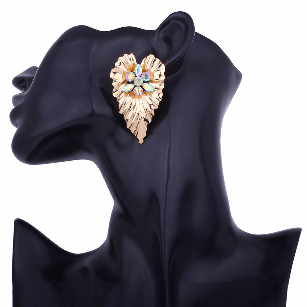 

Women Stylish Geometry Rhinestone Heart Ear Studs Elegant Exaggerated Earrings AB colorful #1