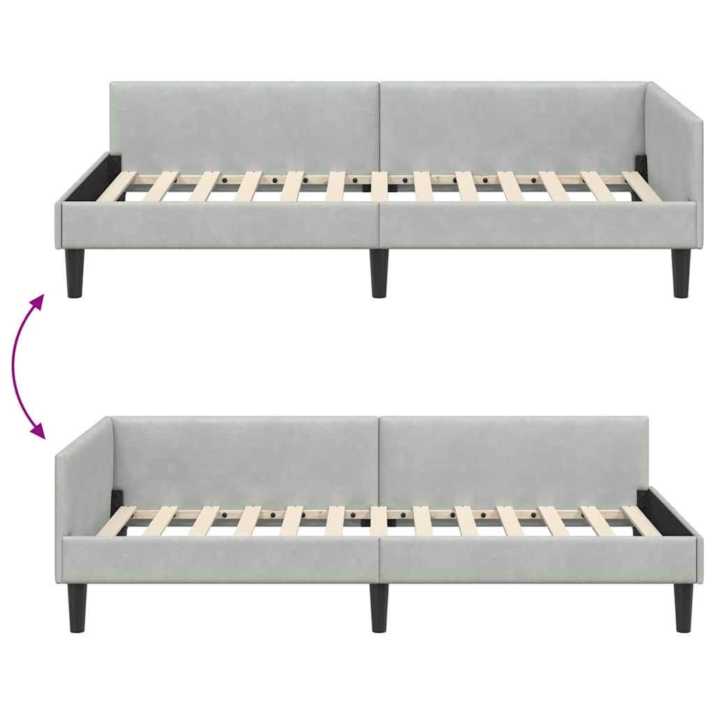 Corner Bed Frame with Headboard Light Grey 90 Cm X 190 Cm Velvet