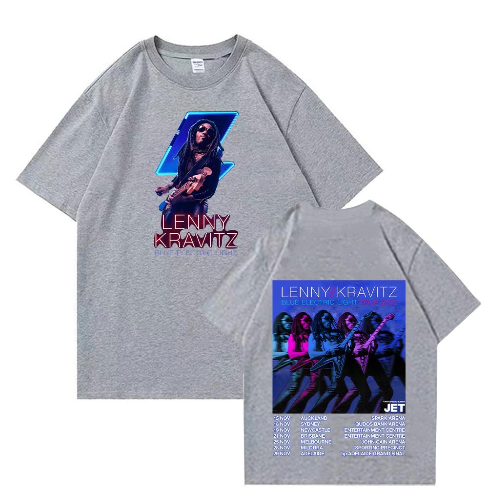 Lenny Kravitz Tshirt Lenny Kravitz Blue Electric Light Tour 2025 Top Cotton Short Sleeve Tee Rock Women/Men Oversized Streetwear