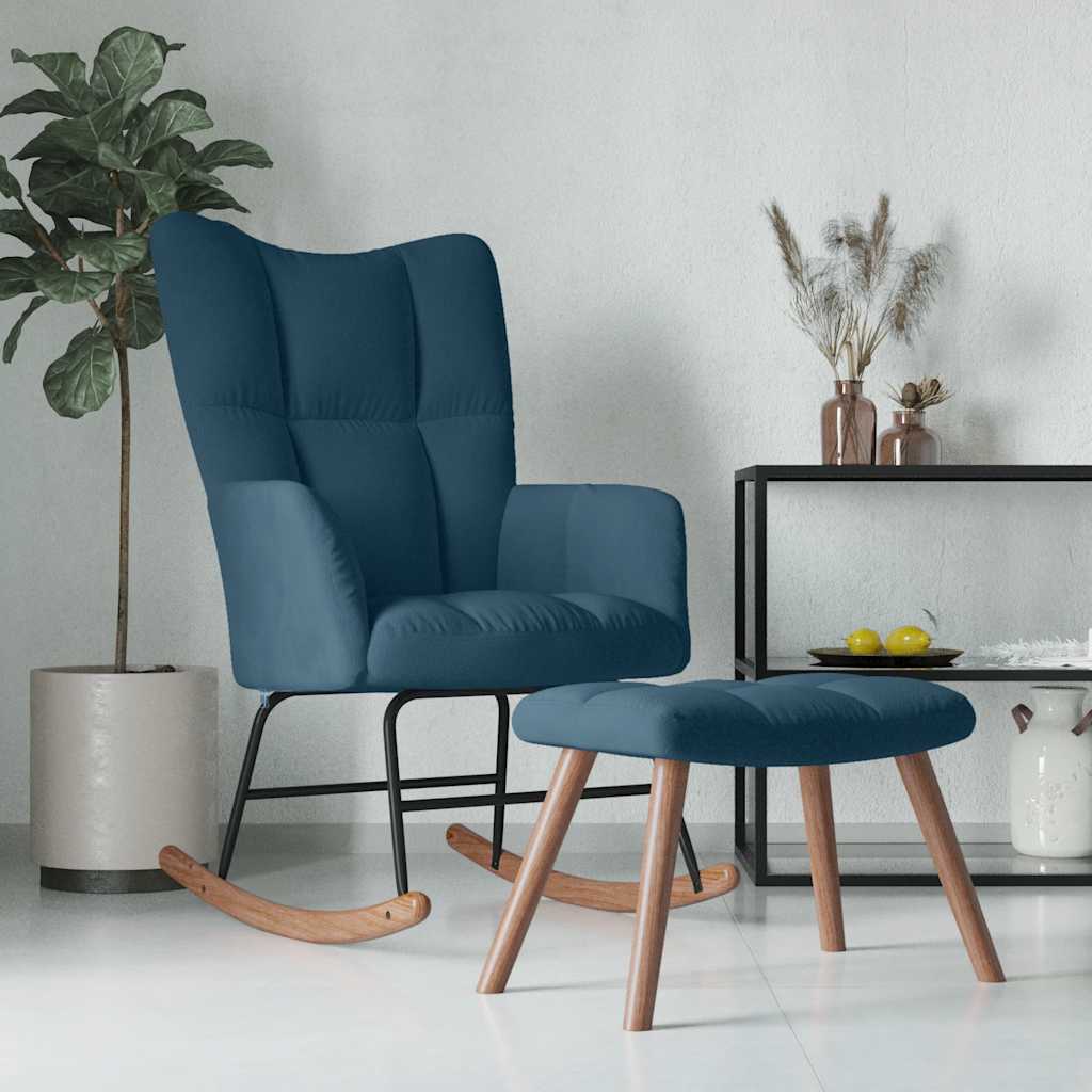 Vidaxl Rocking Armchair with Footrest, Blue, Upholstered In Velvet
