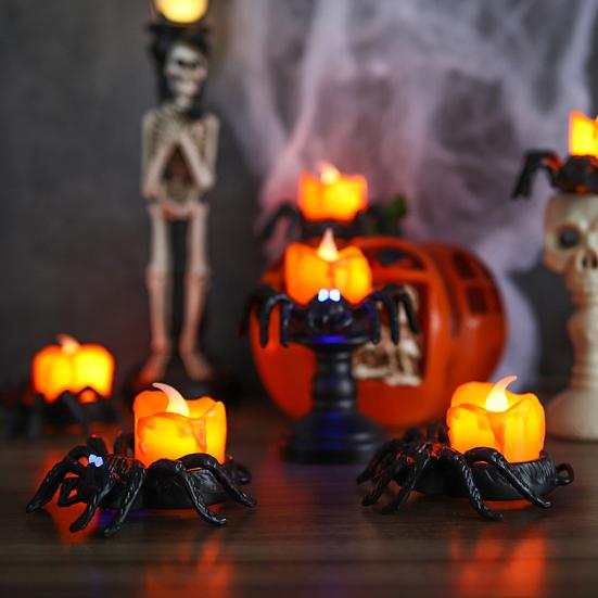 Flameless LED Candle Lights Halloween Spider Tea Light Decoration Battery Operated 3D Electric Flickering Fake Candle for Home Decor