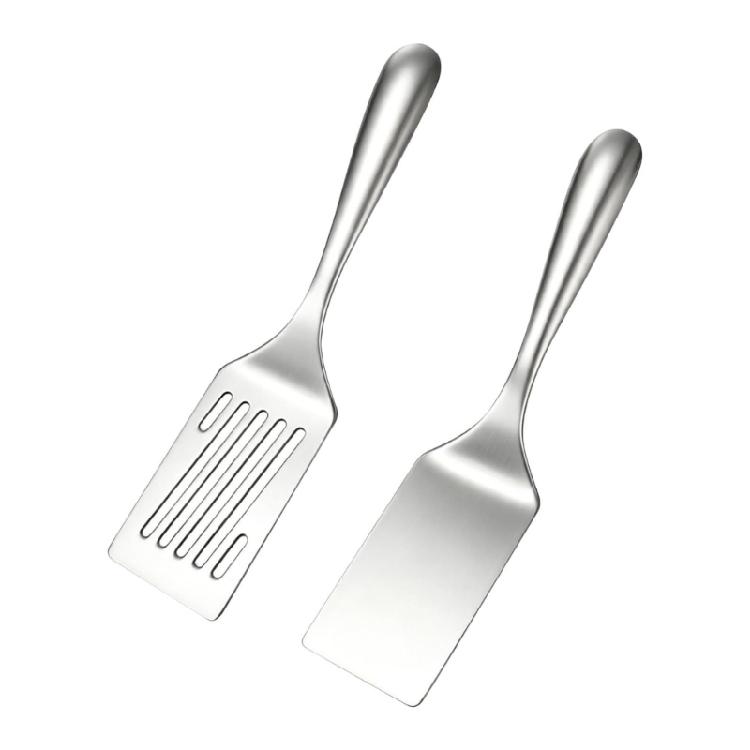 Small Stainless Steel Barbecue Turner Set, 2 Piece Metal Cooking Spatulas for Grill and Stovetop Use, Smooth Turner Tool for Steak, Fish, Vegetable