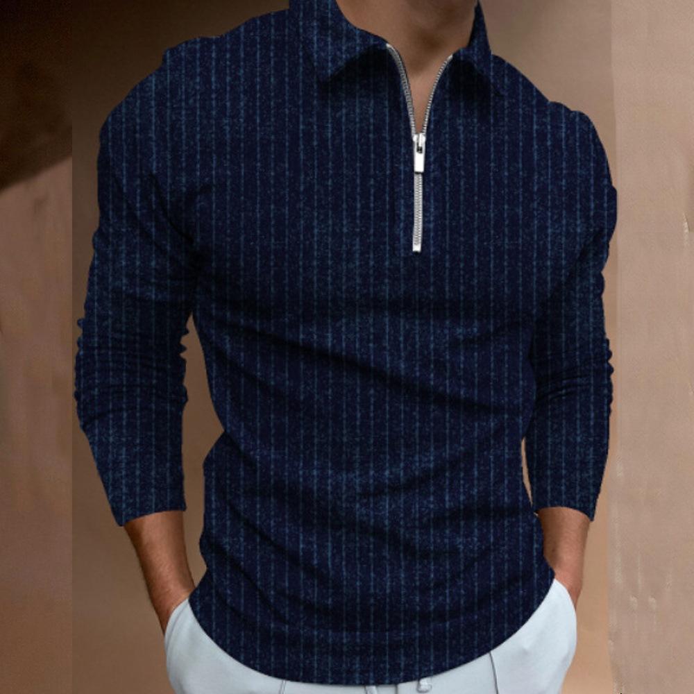 

Осенний топ, мужские футболки с длинными рукавами и воротником с лацканами, мужская полосатая футболка-поло 2XL темно-синий