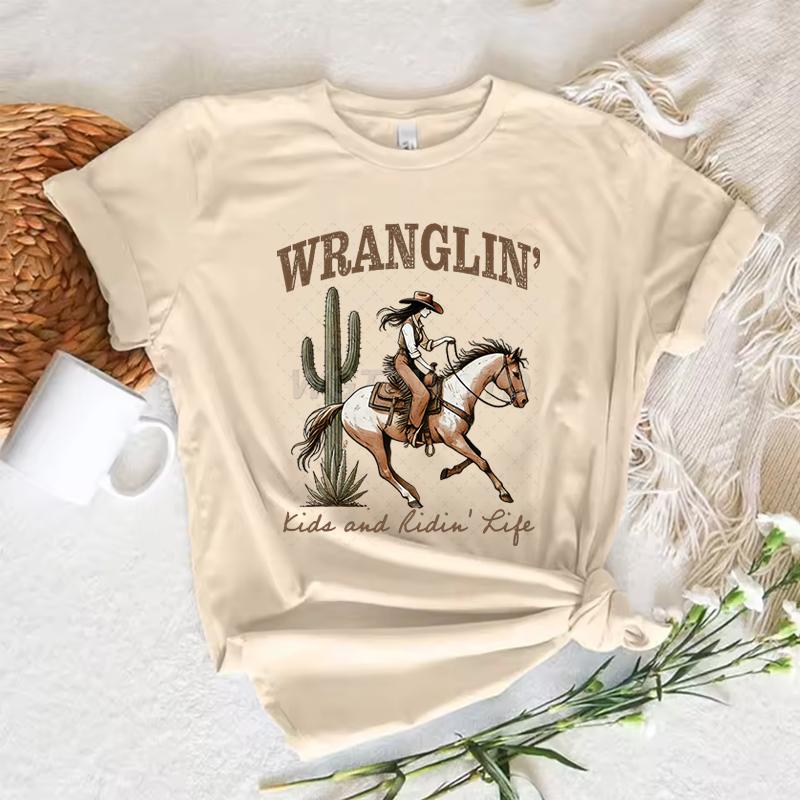 Cowgirl T-shirts Women Summer Short Sleeve T-shirt Funny Mothers Day Retro Clothing Harajuku Cowgirl Fashion Casual Tops Tees