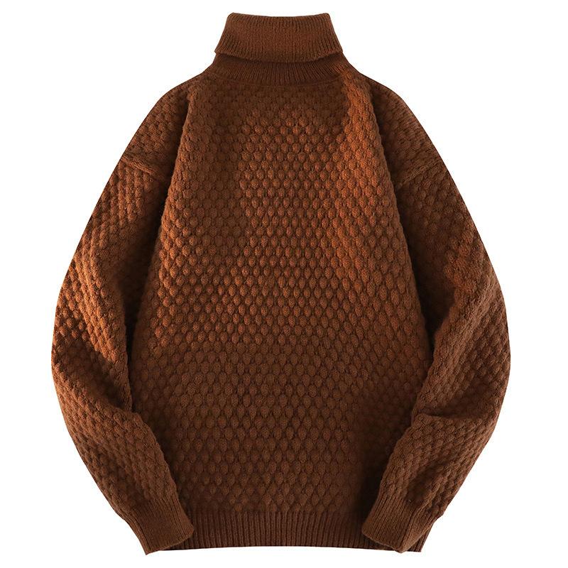 White Pullover Turtleneck Men's Knitted Sweater Autumn and Winter New Trendy Brand Loose Casual Student Sweater