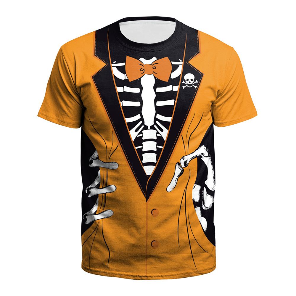 

Summer New Halloween Skeleton Digital Printing Large Size Shirt Short Sleeve Couple Dress S