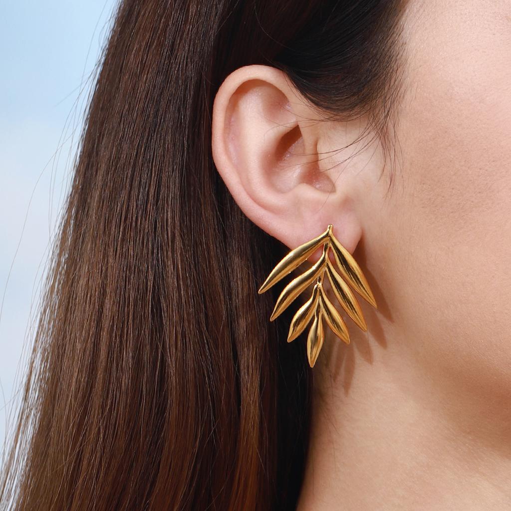 Yori Trendy Daily Stainless Steel Leaf Earrings Chic Golden PVD Plated Fashion Charm Handmade Jewelry 2025