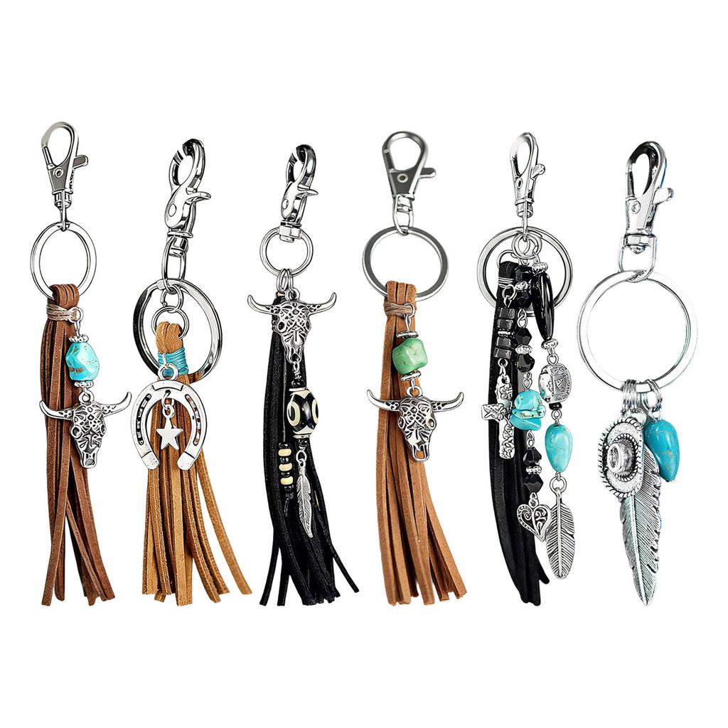 Elegant Cow Head Horseshoe Keychain Adorned With Delicate Leaves Bull Head And Stylish Fringes For Daily Use