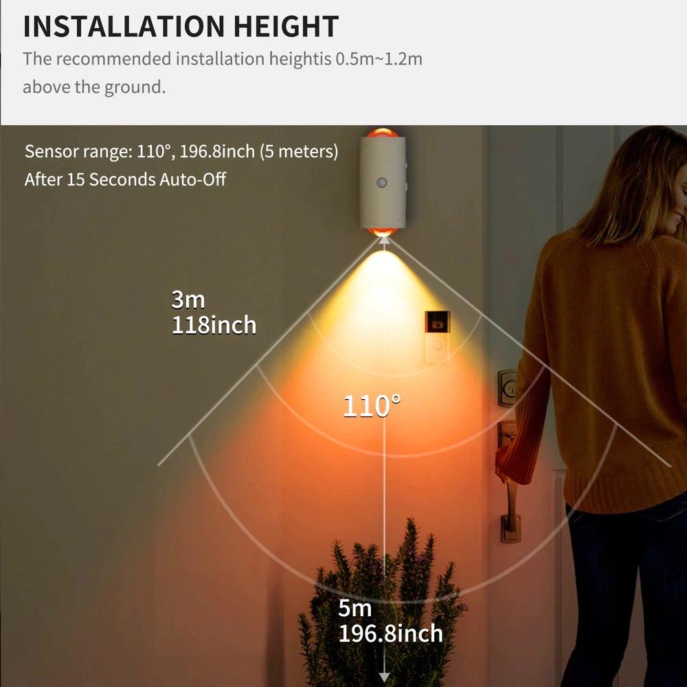 Akıllı RGB Gradyan Gece Lambası Manyetik Hareket Sensörlü Şarj Edilebilir Duvar Lambası Yatak Odası Banyo Dolap Bahçe Ev Dekorasyonu için