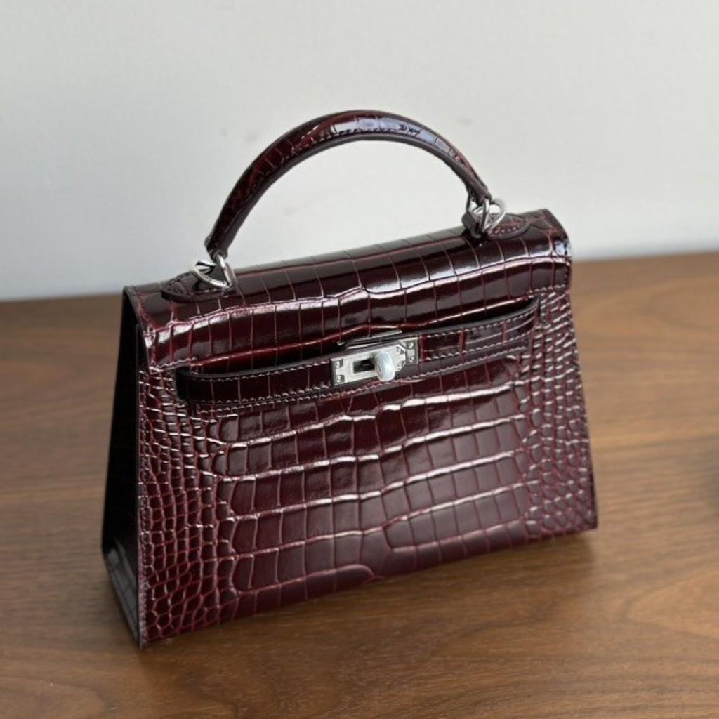 Kazilan 22cm Kelli generation crocodile pattern first layer cowhide handbag fashionable versatile single shoulder messenger women's bag