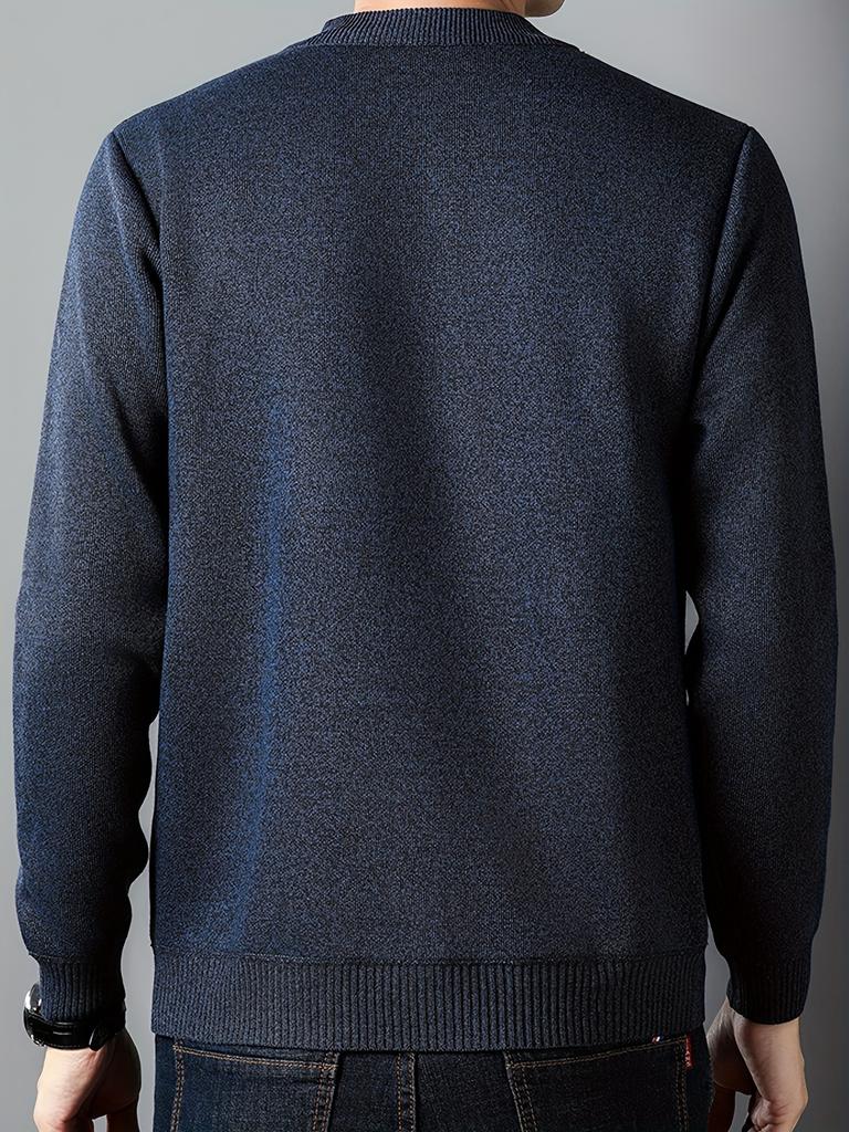 Pánský jednobarevný pletený pulovr, ležérní svetr s dlouhým rukávem, kulatým výstřihem a copánkovým vzorem na podzim a zimu