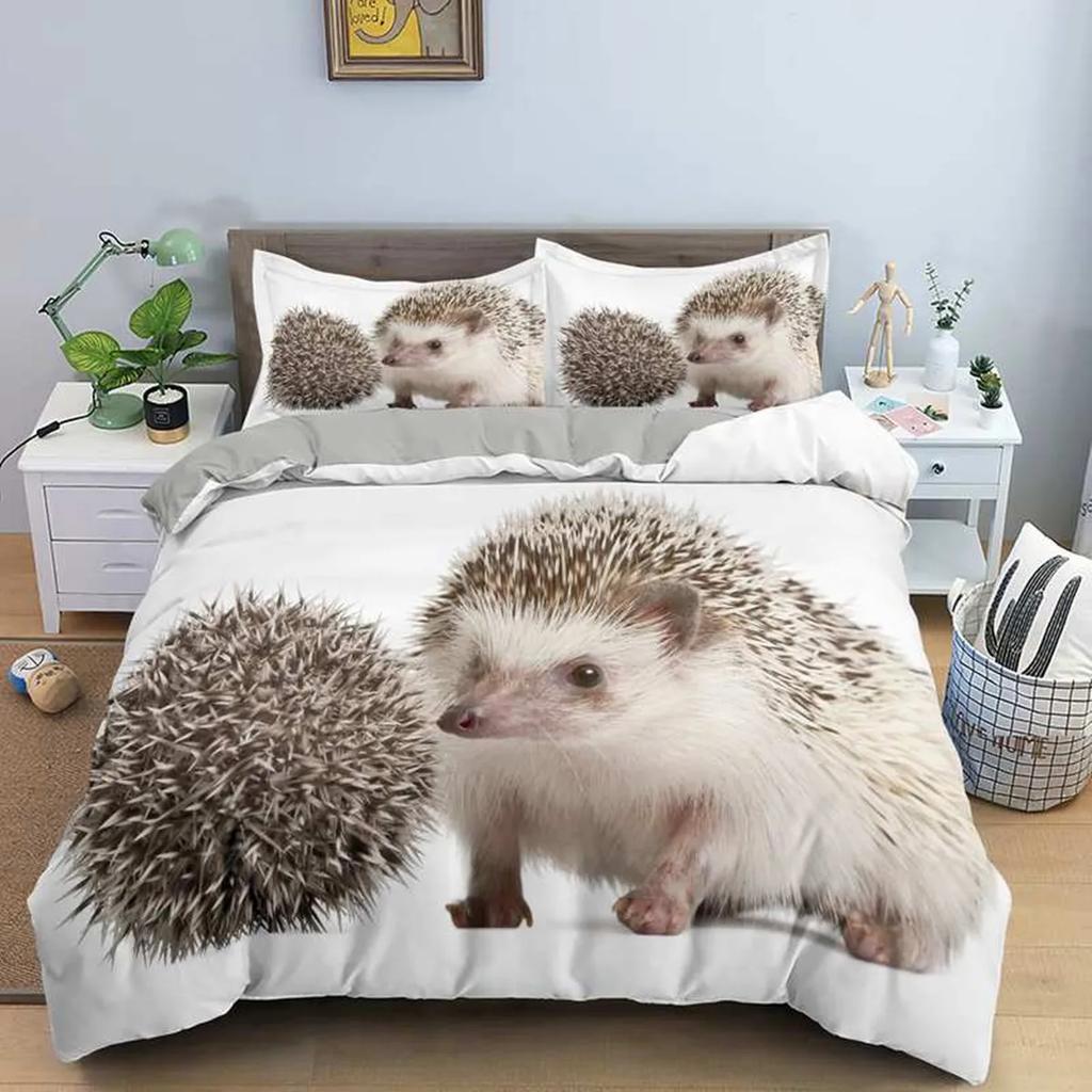 Hedgehog Flower Duvet Cover Lovely Animals for Kids Teens Adults Wildlife Originality Design Room Decor Quilt Cover Child Gifts