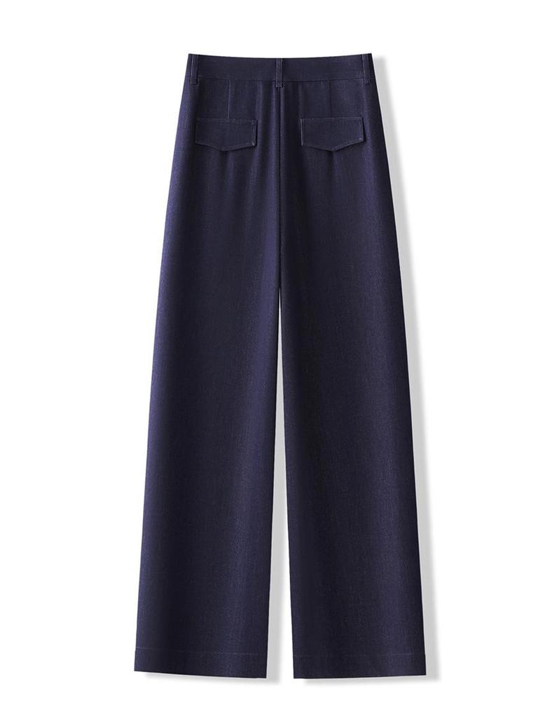 High-Waisted Wide-Leg Denim-Finish Women's Pants - Slimming, Loose, Spring/Summer 2025 Style