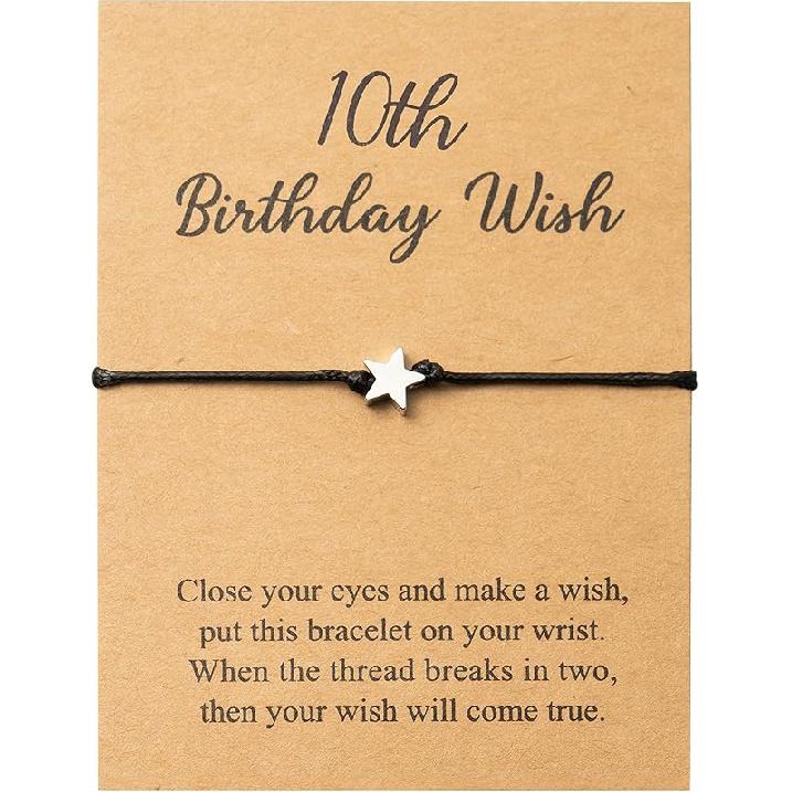 WATINC 13th Birthday Wish Bracelet, Adjustable Star Cord Bracelets with Make A Wish Cards, Friendship Simple Handmade Jewelry Birthday Gift for