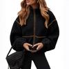 Cappotto Caldo e Morbido da Donna Autunno Inverno Color Block in Lana d'Agnello con Zip, Capospalla Transfrontaliero Stile Europeo Americano