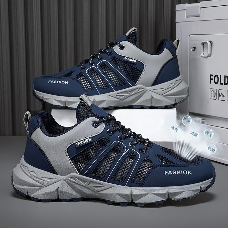 

2025 shoes men s breathable thin summer mesh hollow sports mesh shoes thick-soled non-slip running hiking shoes men 44