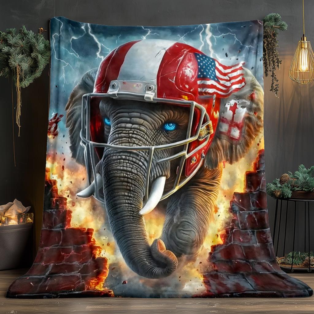 American flag elephant football helmet patriotic bold design blanket flannel throw blanket USA national pride gift for fans