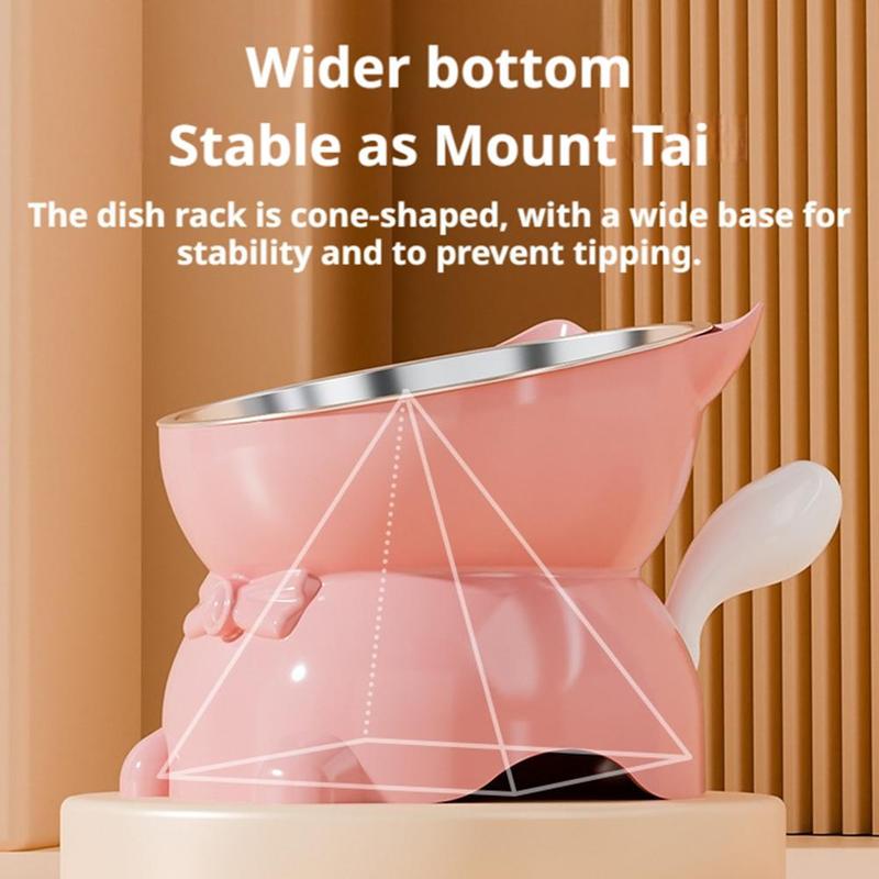 New Large Healthy Safe Stainless Steel Cat Bowl Anti-overturning Oblique Mouth Pet Bowl Increased Neck Protection Dog Water Bowl