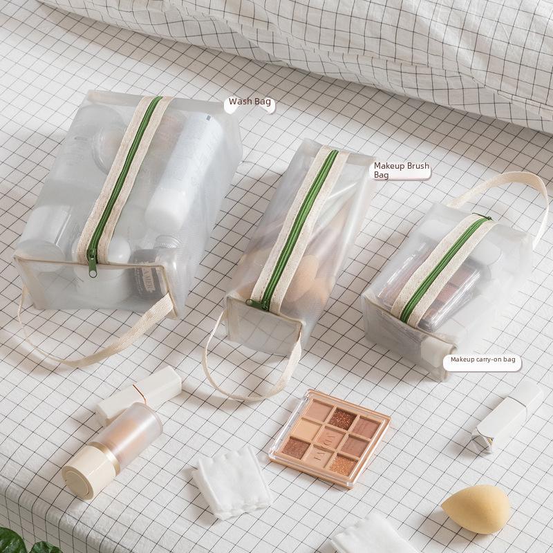 Portable Transparent Mesh Cosmetic Bag for Women - Travel Makeup and Skincare Storage