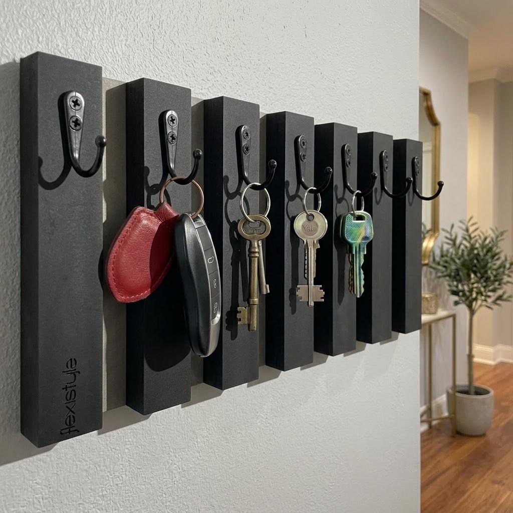 Wooden Key Hanger Lamele 40cm Black