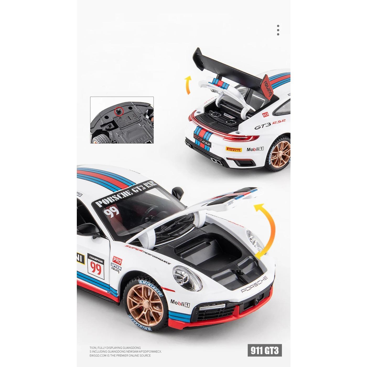 1/24 Porsche 911 GT3 RSR литые игрушечные машинки из металла модель автомобиля звук свет — фото 10
