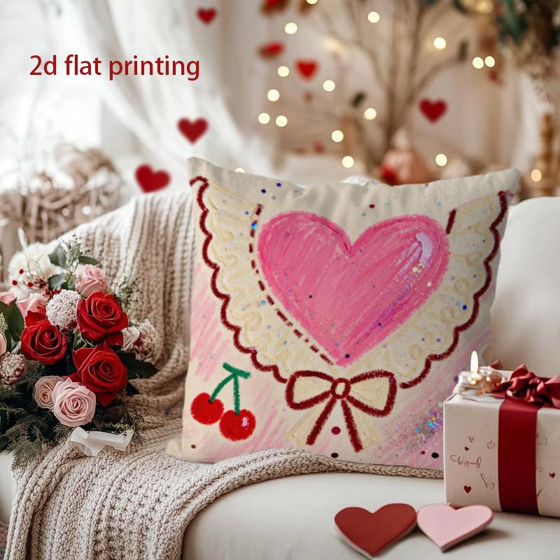 Cute Heart-Patterned Decorative Throw Pillow for Home Pattern Cushion Cover Suitable for Sofa Bedroom Car Pillow Cover