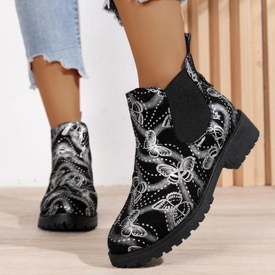 2024 Spring and Autumn Fashion Women's Boots New Round Toe Low Heel Large Size Color Block Bow Sleeve Women's Short Boots